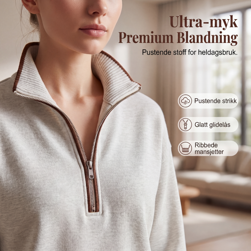 🔥 50% RABATT | 2-delt loungesett for dame – Halv glidelås & vide bukser