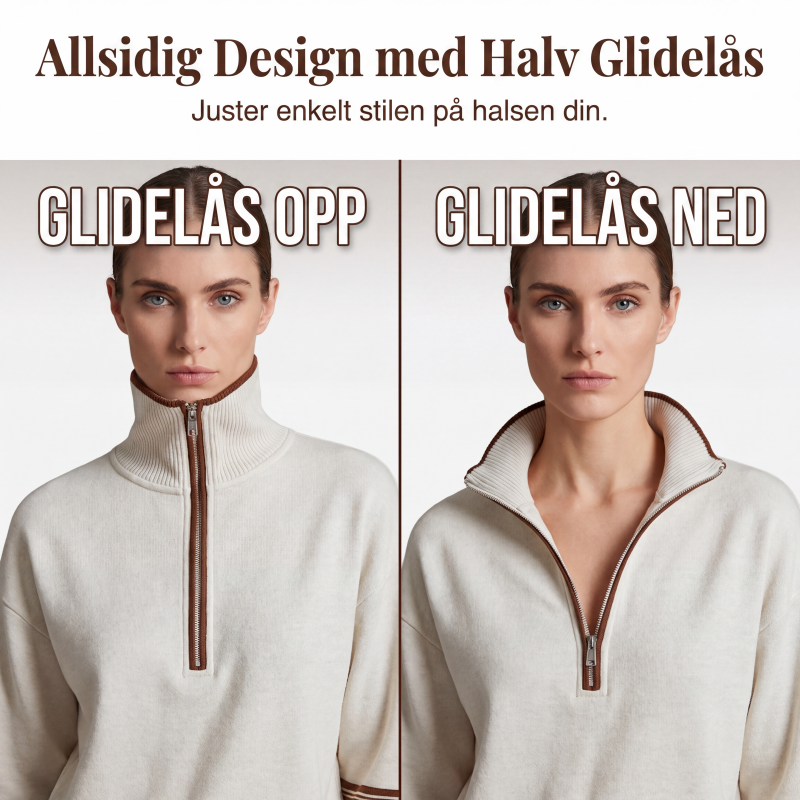 🔥 50% RABATT | 2-delt loungesett for dame – Halv glidelås & vide bukser