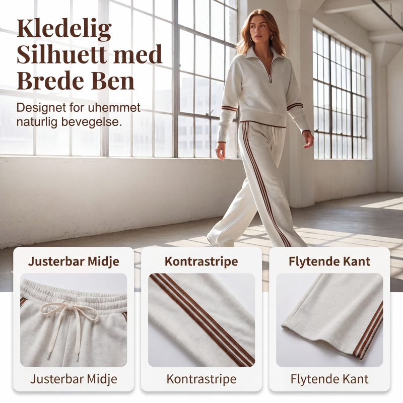 🔥 50% RABATT | 2-delt loungesett for dame – Halv glidelås & vide bukser