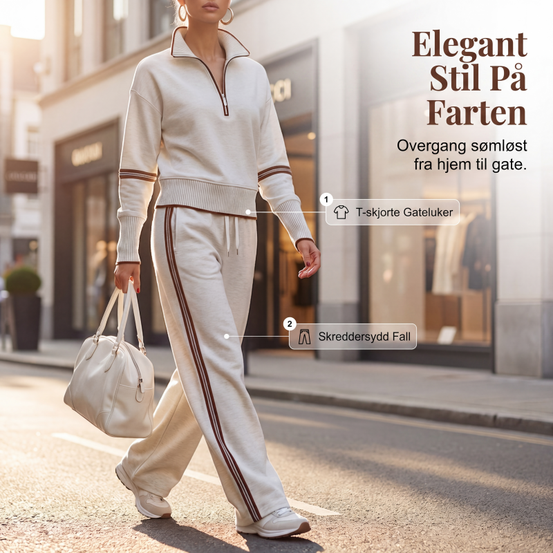 🔥 50% RABATT | 2-delt loungesett for dame – Halv glidelås & vide bukser