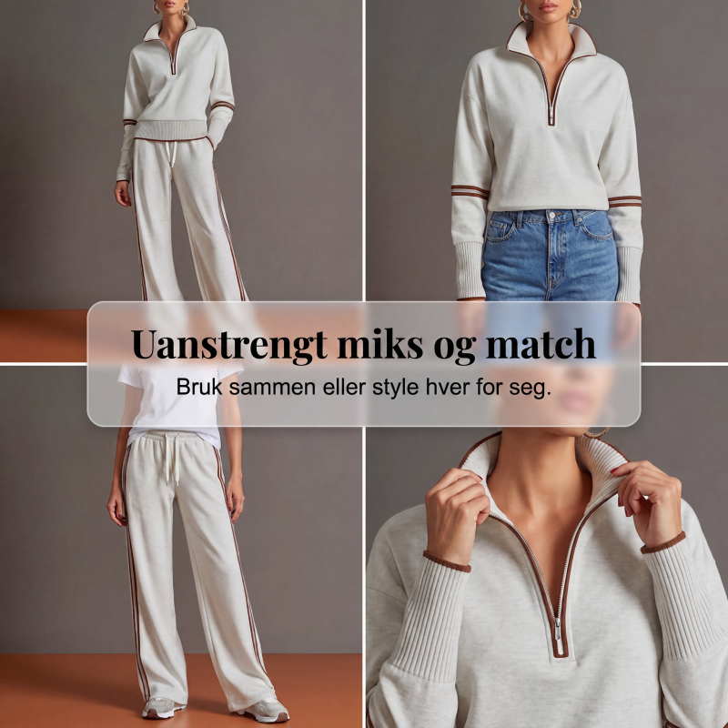 🔥 50% RABATT | 2-delt loungesett for dame – Halv glidelås & vide bukser