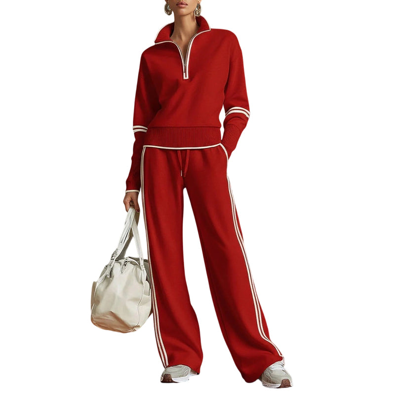 🔥 50% RABATT | 2-delt loungesett for dame – Halv glidelås & vide bukser