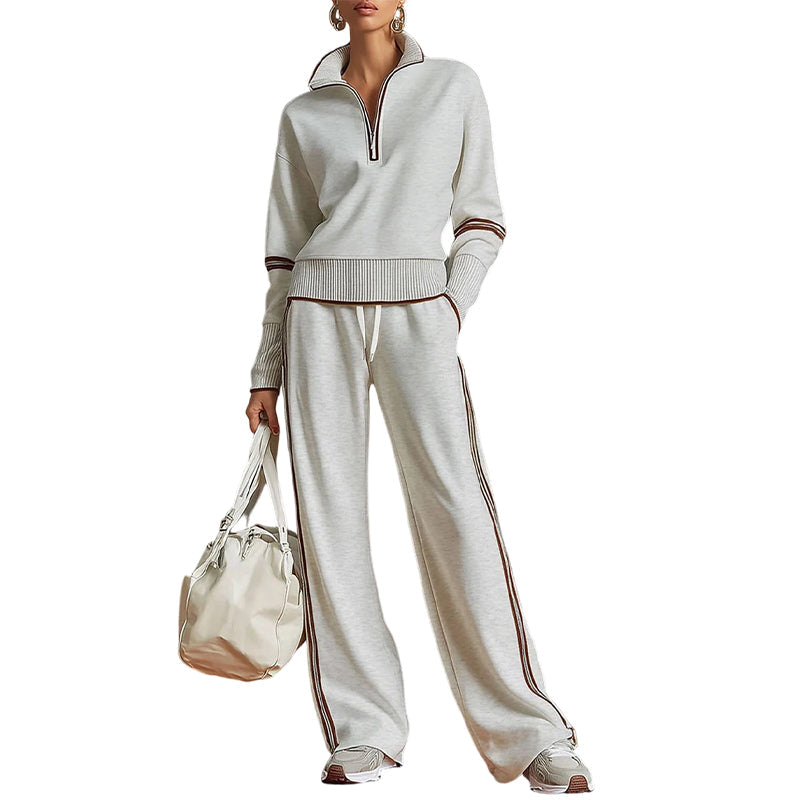 🔥 50% RABATT | 2-delt loungesett for dame – Halv glidelås & vide bukser