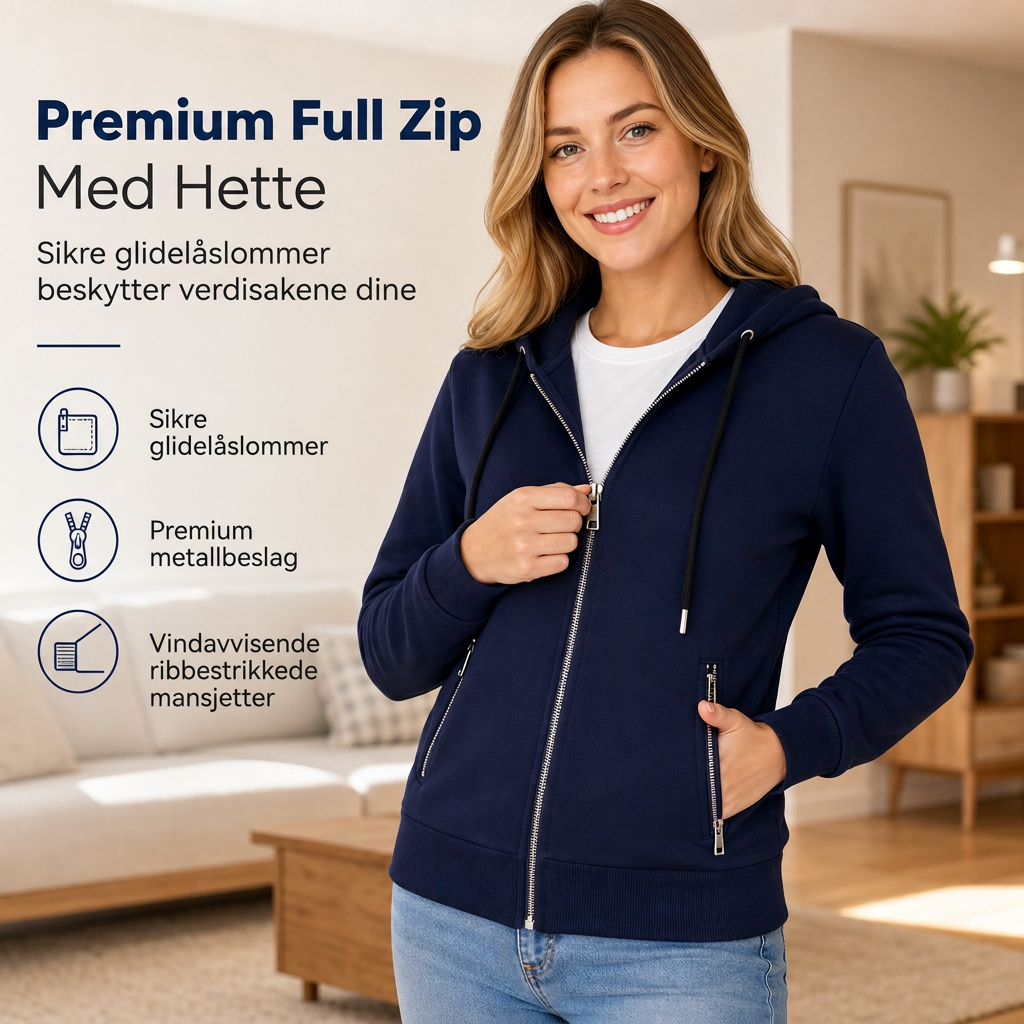 🔥 50% RABATT 👚| Premium hettejakke for dame – Hel glidelås & sikre glidelåslommer