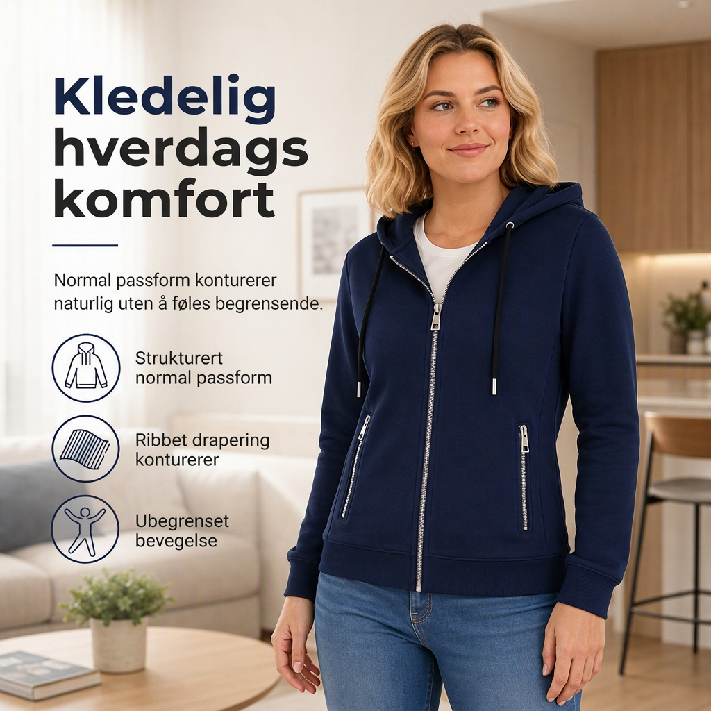 🔥 50% RABATT 👚| Premium hettejakke for dame – Hel glidelås & sikre glidelåslommer