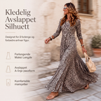 🔥 50% RABATT🐆 | Leopardmønstret Maxikjole for Dame – Avslappet A-linje & Lange Ermer