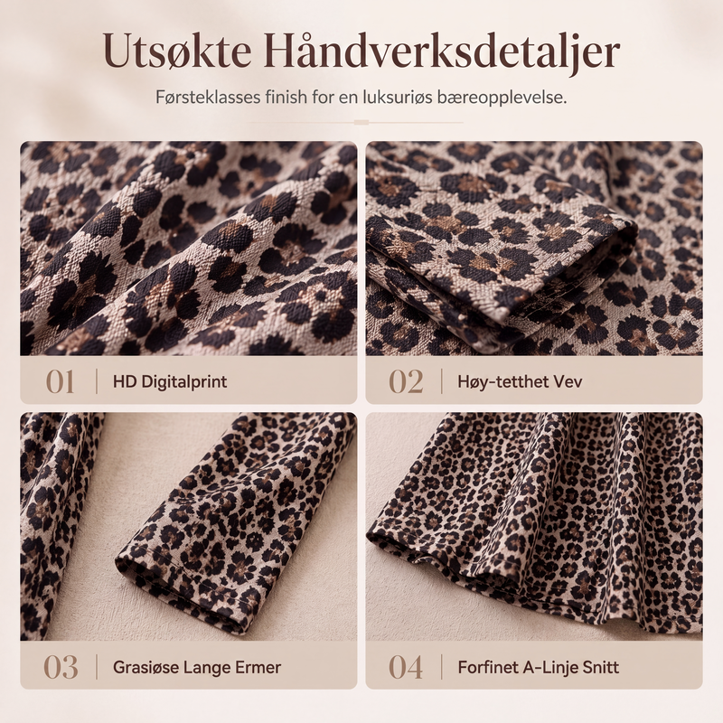 🔥 50% RABATT🐆 | Leopardmønstret Maxikjole for Dame – Avslappet A-linje & Lange Ermer