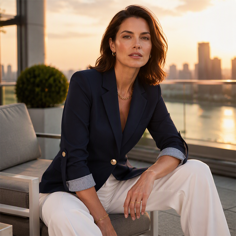 🔥 50% RABATT | Elegant blazer med stripete oppbrettsmansjetter