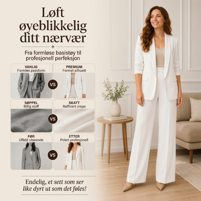 🔥 50% RABATT | Elegant blazer- og buksesett med sjalskrage