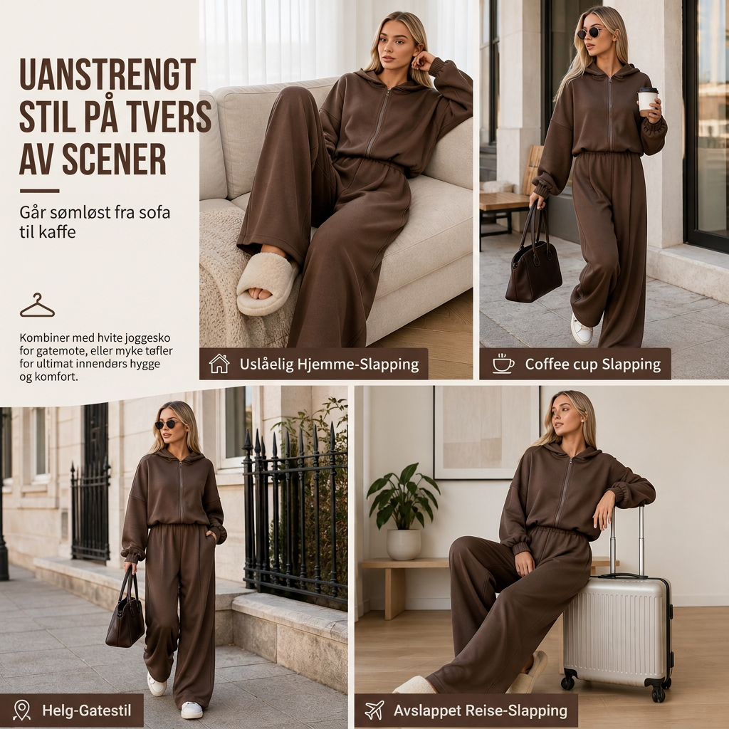 🔥 50% RABATT | Mykt 2-delt loungesett med hette og vide bukser