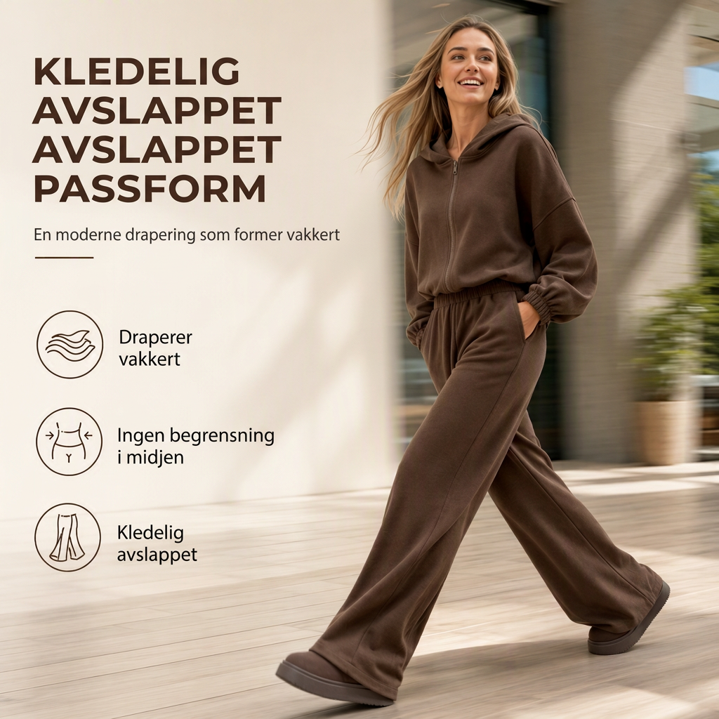 🔥 50% RABATT | Mykt 2-delt loungesett med hette og vide bukser