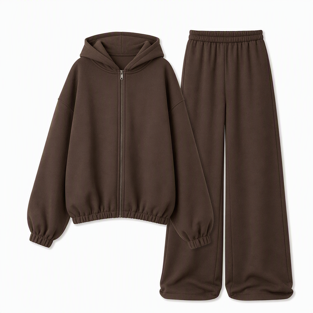 🔥 50% RABATT | Mykt 2-delt loungesett med hette og vide bukser