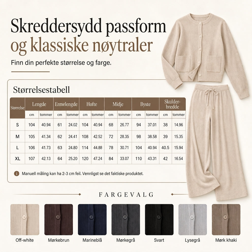 🔥 50% RABATT | Mykt strikket 2-delt sett med kardigan og vide bukser