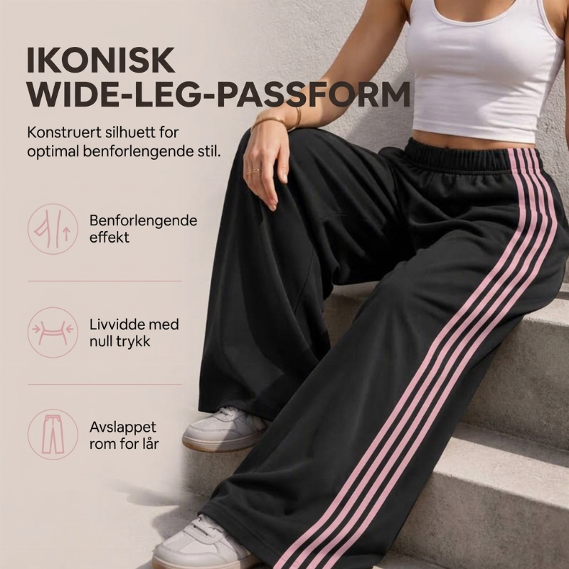 🔥 50% RABATT | Vide joggebukser med sidestriper og høy midje