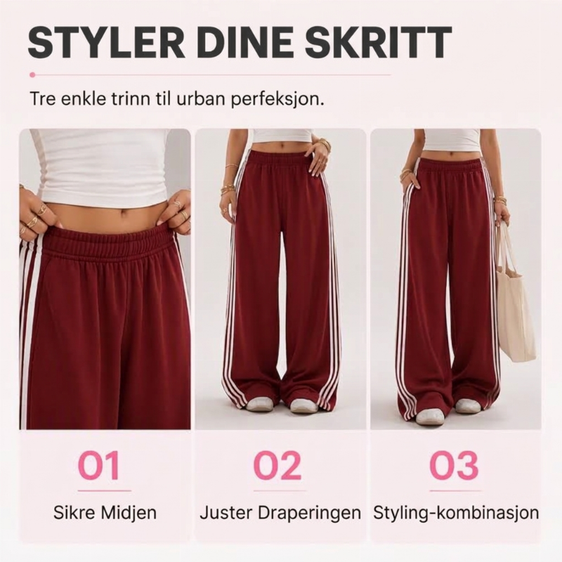 🔥 50% RABATT | Vide joggebukser med sidestriper og høy midje