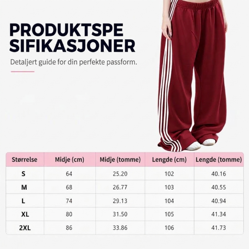 🔥 50% RABATT | Vide joggebukser med sidestriper og høy midje