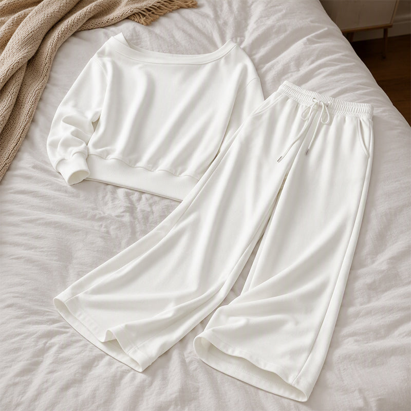 🔥 50% RABATT | Elegant 2-delt sett med off-shoulder topp & vide bukser