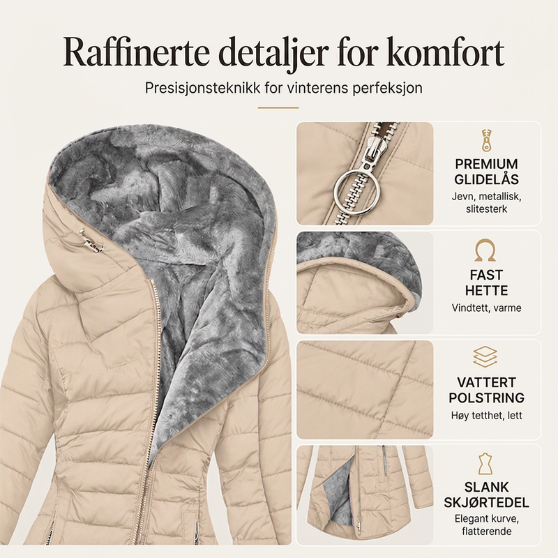 🔥 50% RABATT | Figursydd isolert vinterkåpe med hette – varm & vindtett