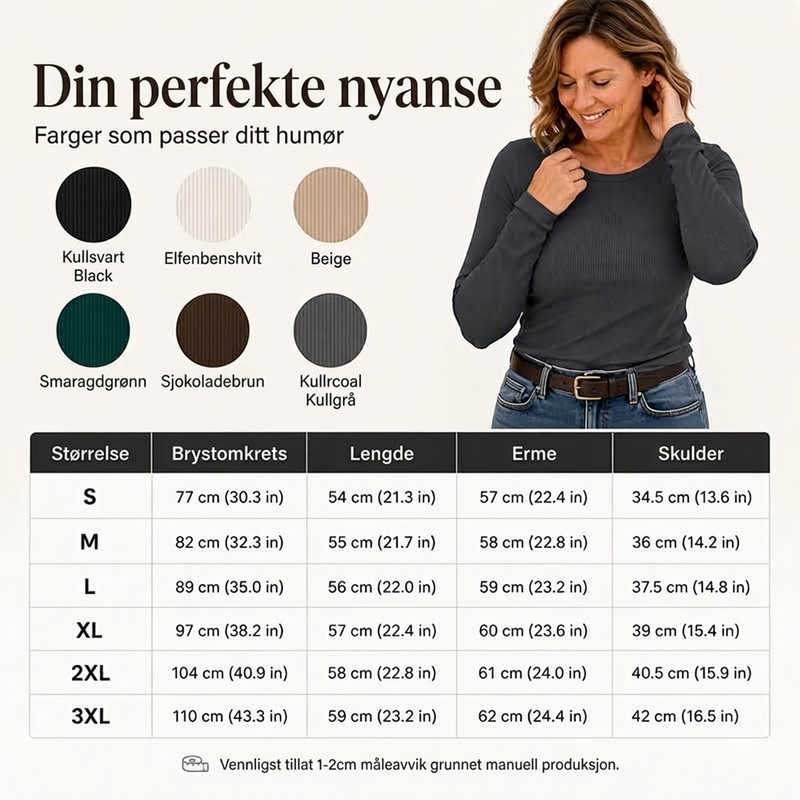 Farger og størrelsestabell