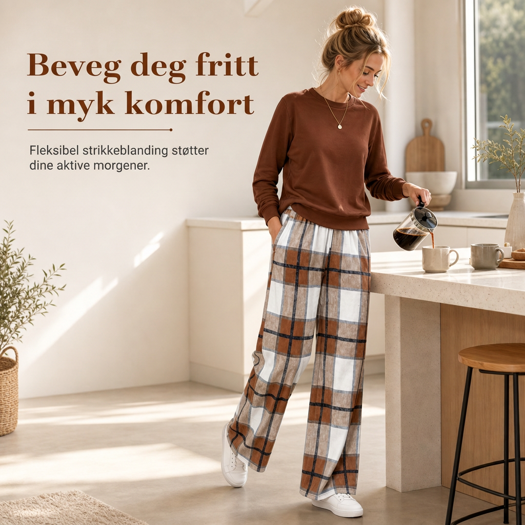🔥 50% RABATT | Mykt 2-delt loungesett med rund hals & vide bukser