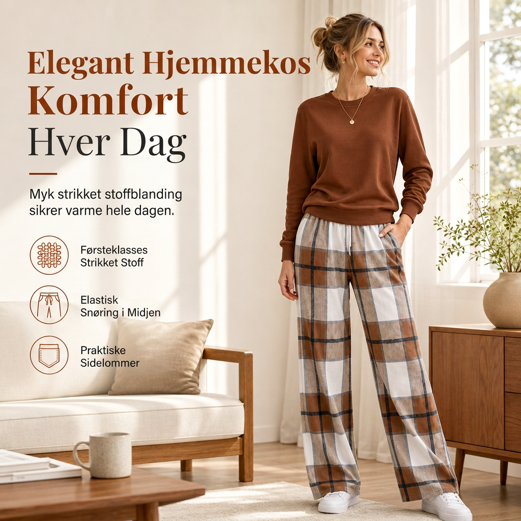 🔥 50% RABATT | Mykt 2-delt loungesett med rund hals & vide bukser