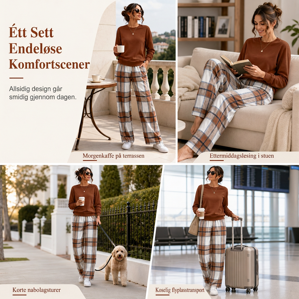 🔥 50% RABATT | Mykt 2-delt loungesett med rund hals & vide bukser