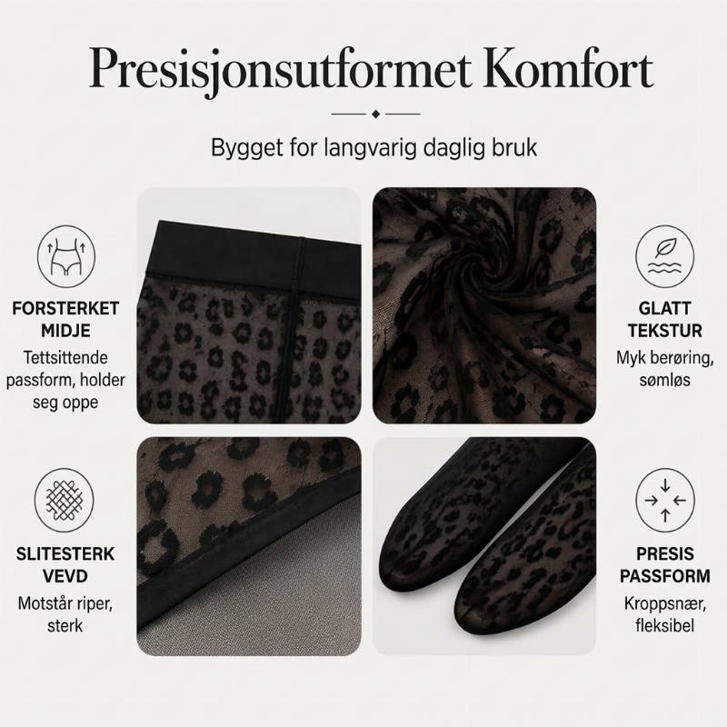🐆 50 % RABATT ✨ Leopardmønstrede Jacquard-strømpebukser for kvinner – 15D Ultratynne, Elastiske & Pustende