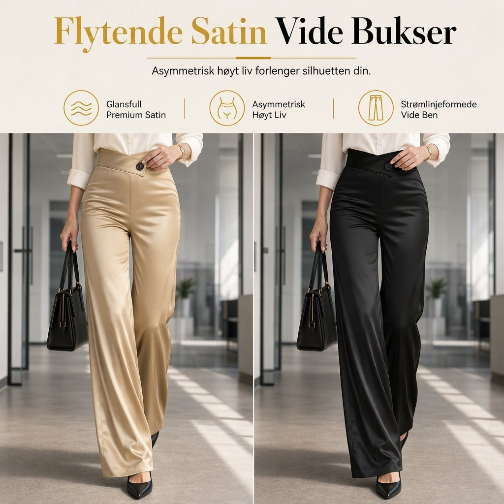 🔥 50% RABATT | Satengbukser med asymmetrisk høy midje & vide ben