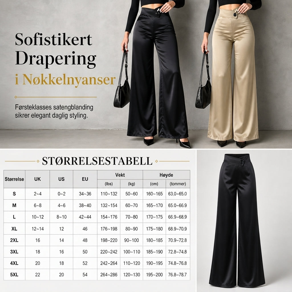 🔥 50% RABATT | Satengbukser med asymmetrisk høy midje & vide ben