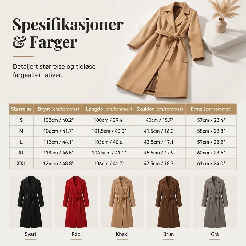 🔥 50% RABATT | Elegant lang trenchcoat med belte – dobbeltspent & tidløs
