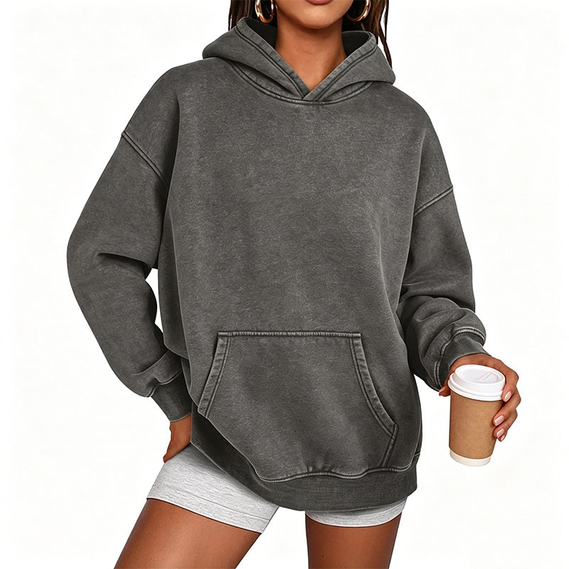 🧥 50% RABATT – Unisex oversized acid wash-hettegenser | Avslappet vintage hoodie med romslig passform