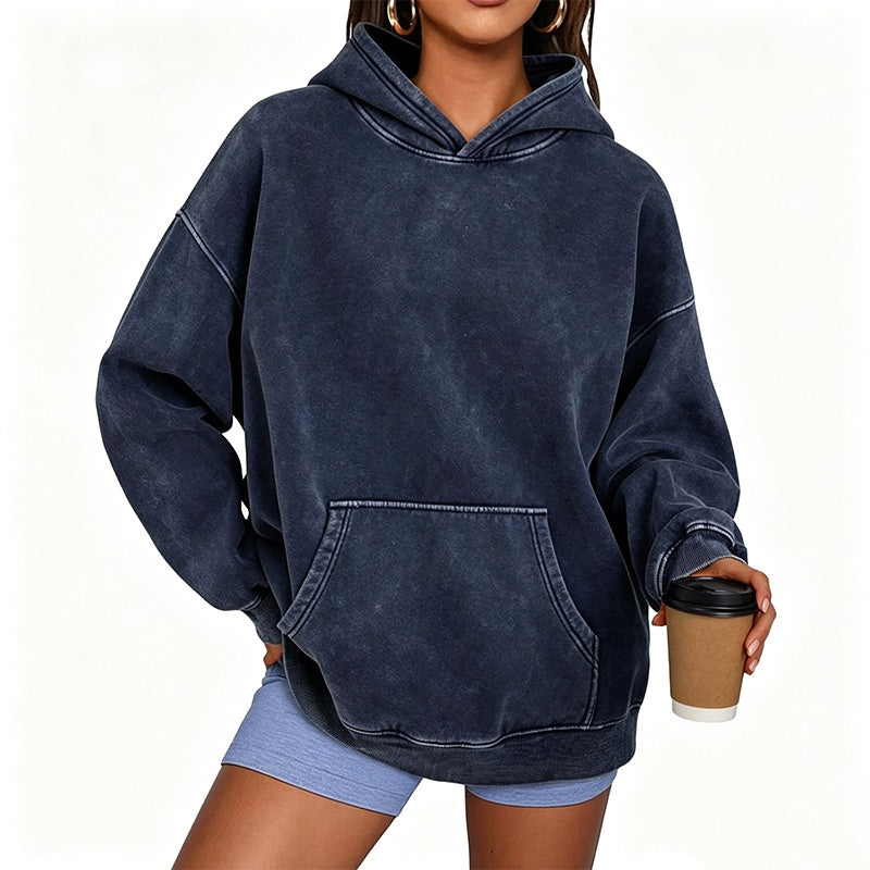 🧥 50% RABATT – Unisex oversized acid wash-hettegenser | Avslappet vintage hoodie med romslig passform