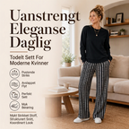 🖤 50% RABATT | Avslappet 2-delt damesett – rund hals & mønstrede bukser med vide ben