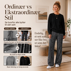 🖤 50% RABATT | Avslappet 2-delt damesett – rund hals & mønstrede bukser med vide ben