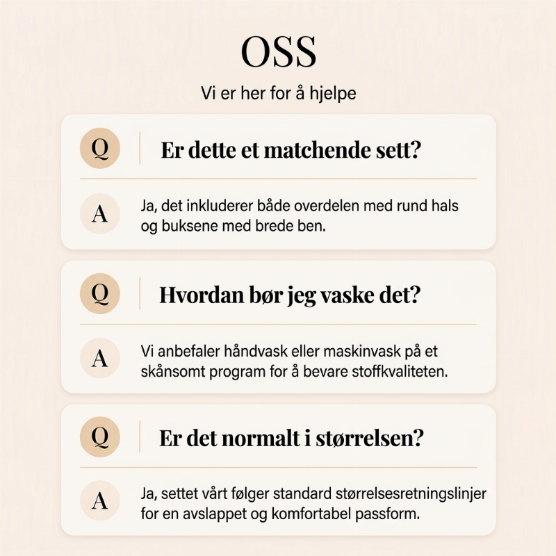 🖤 50% RABATT | Avslappet 2-delt damesett – rund hals & mønstrede bukser med vide ben