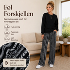 🖤 50% RABATT | Avslappet 2-delt damesett – rund hals & mønstrede bukser med vide ben