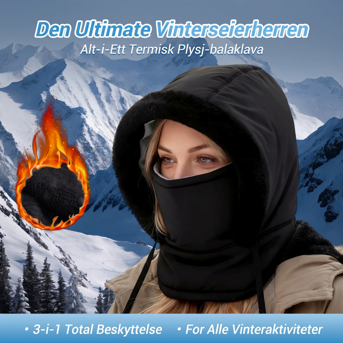 ❄️ 50% RABATT | 3-i-1 varmfôret vinterbalaklava – hette, ansiktsdeksel & halsvarmer