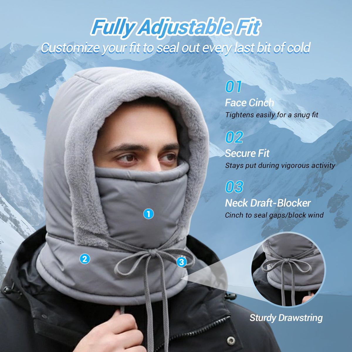 ❄️ 50% RABATT | 3-i-1 varmfôret vinterbalaklava – hette, ansiktsdeksel & halsvarmer