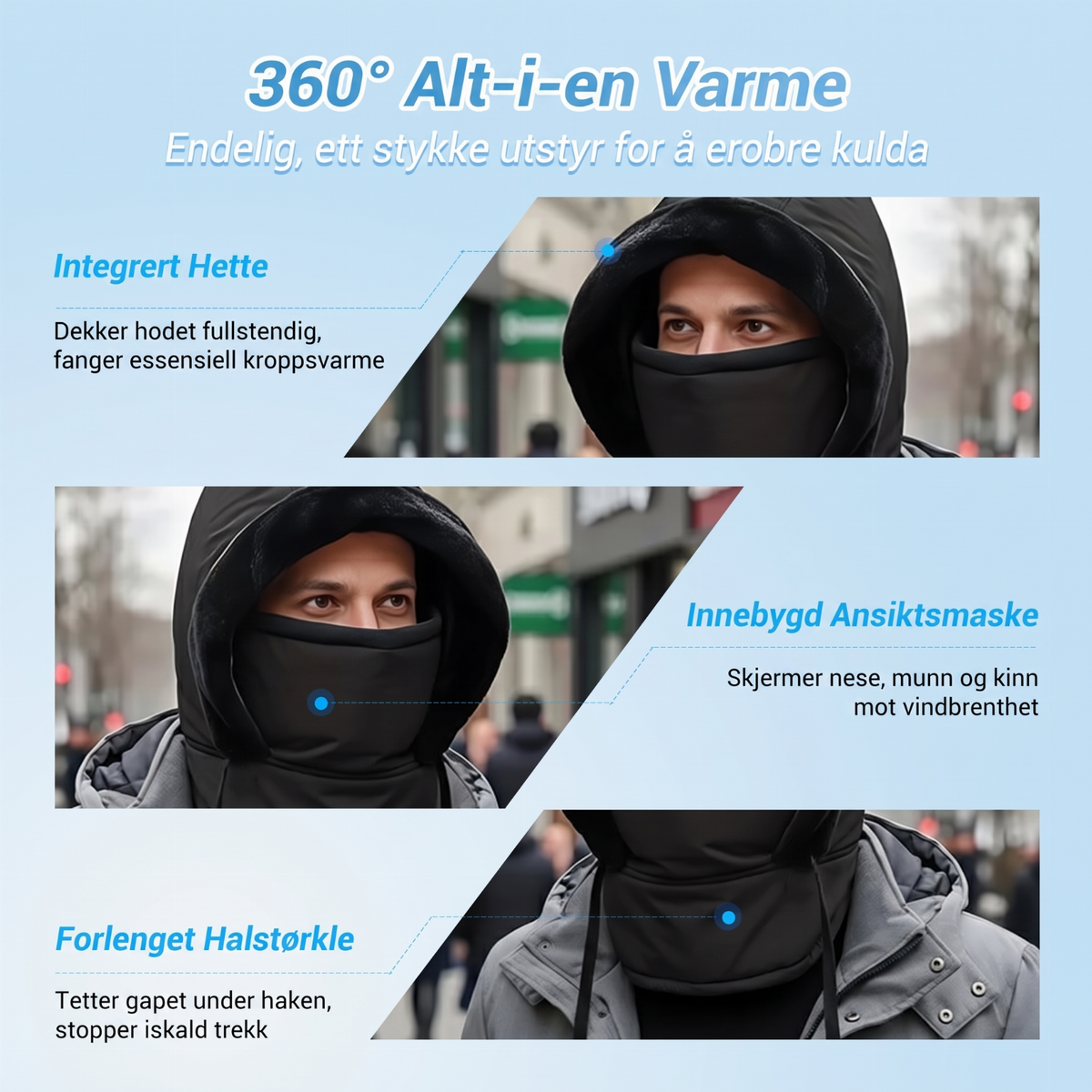 ❄️ 50% RABATT | 3-i-1 varmfôret vinterbalaklava – hette, ansiktsdeksel & halsvarmer