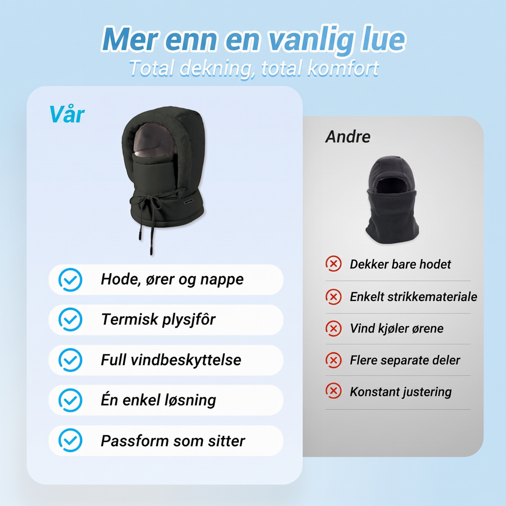 ❄️ 50% RABATT | 3-i-1 varmfôret vinterbalaklava – hette, ansiktsdeksel & halsvarmer