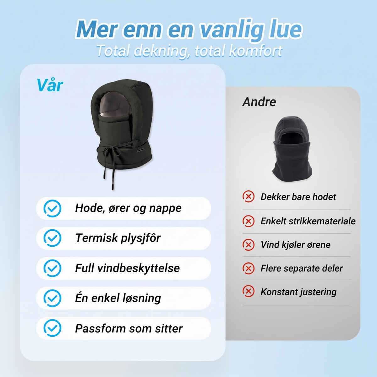 ❄️ 50% RABATT | 3-i-1 varmfôret vinterbalaklava – hette, ansiktsdeksel & halsvarmer