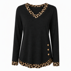 🍂 50% RABATT | Strikket topp med V-hals, leoparddetaljer & dekorative knapper