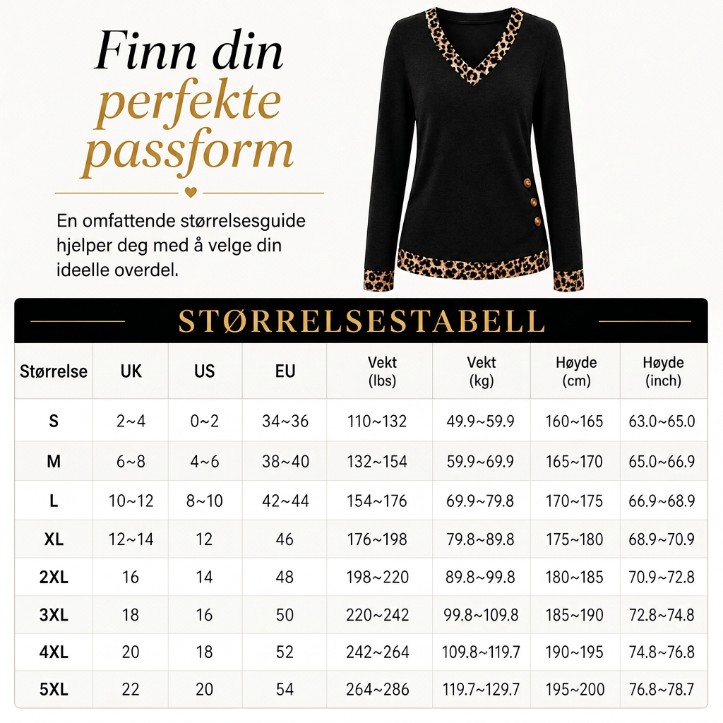 🍂 50% RABATT | Strikket topp med V-hals, leoparddetaljer & dekorative knapper
