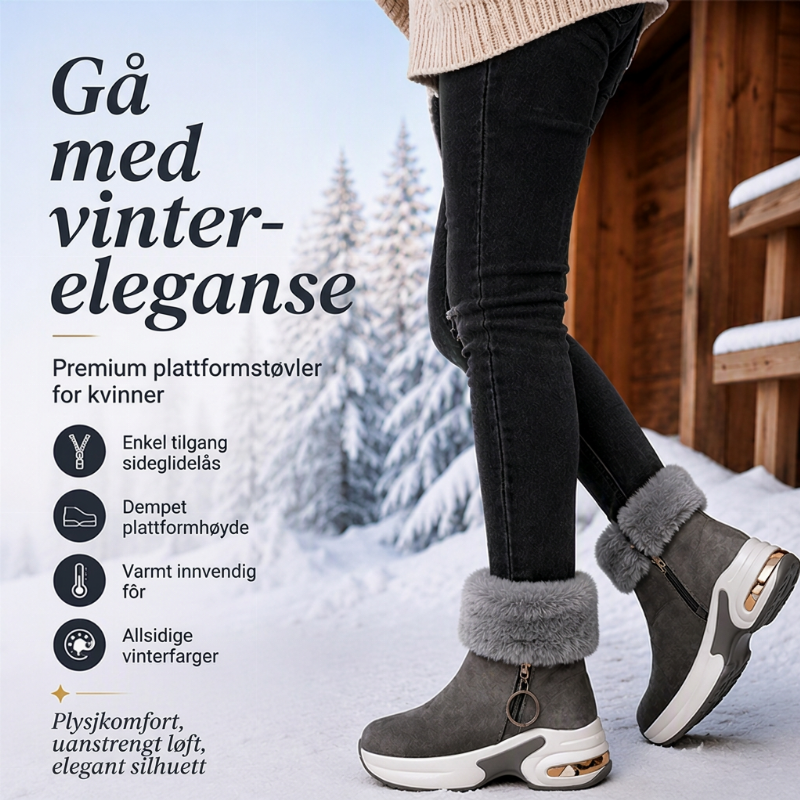 ❄️ 50% RABATT | Varmfôrede vinterstøvler med plattform, glidelås & godt grep