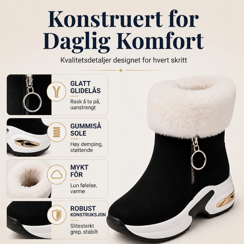 ❄️ 50% RABATT | Varmfôrede vinterstøvler med plattform, glidelås & godt grep