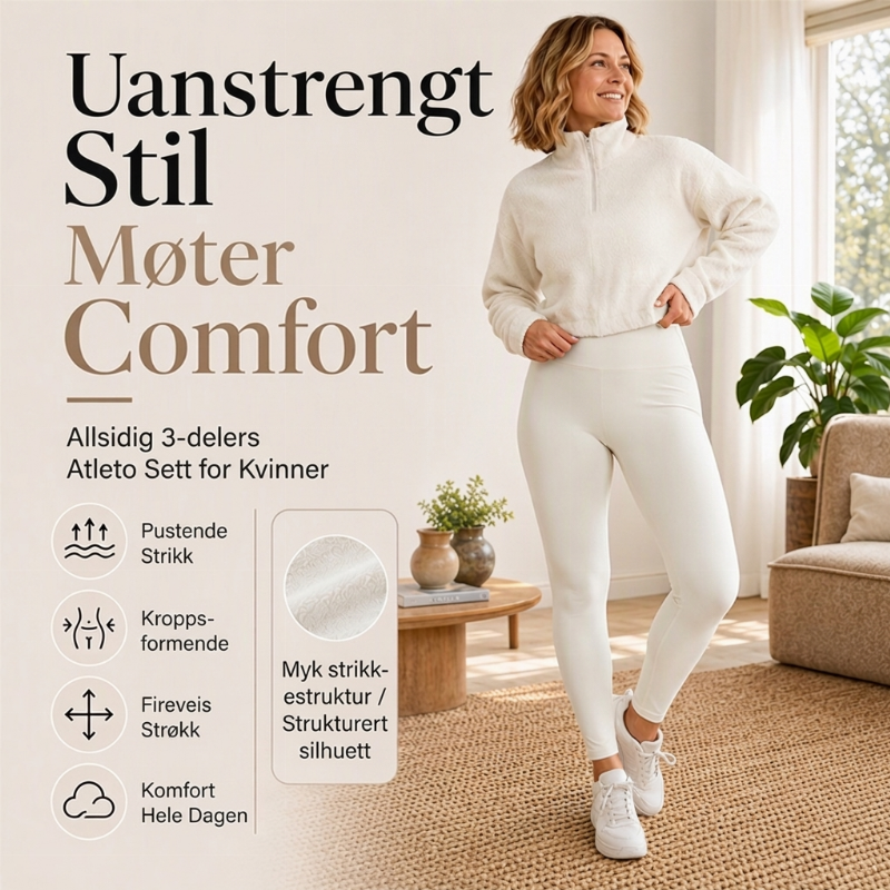 🔥 50% RABATT | 3-delt damesett – half-zip genser, topp & leggings