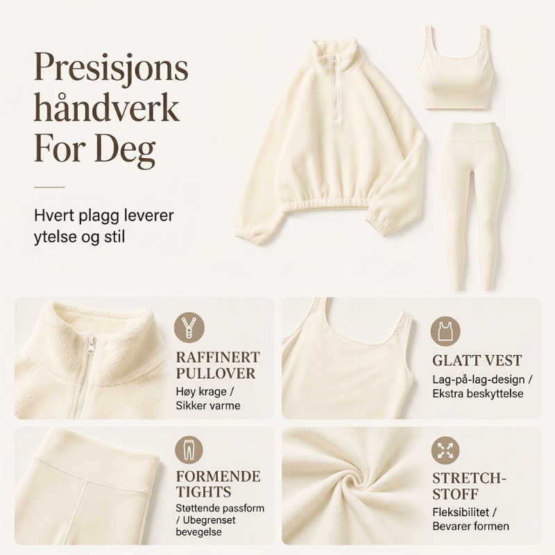 🔥 50% RABATT | 3-delt damesett – half-zip genser, topp & leggings