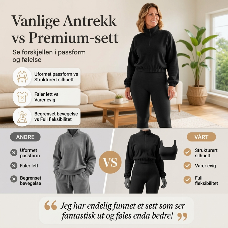 🔥 50% RABATT | 3-delt damesett – half-zip genser, topp & leggings