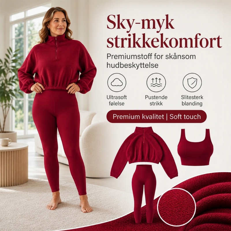 🔥 50% RABATT | 3-delt damesett – half-zip genser, topp & leggings
