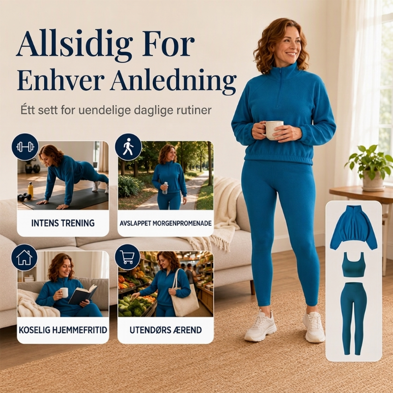 🔥 50% RABATT | 3-delt damesett – half-zip genser, topp & leggings